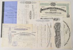 TEXTILE COMPANYS COLLECTION of 7 different Share Certificates ranging from 1859 to 1923 plus a 23