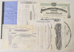TEXTILE COMPANYS COLLECTION of 7 different Share Certificates ranging from 1859 to 1923 plus a 23