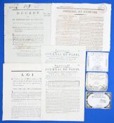 FRENCH REVOLUTION – GROUP OF PRINTED DOCUMENTS – To include three examples of ‘Assignats’ (French