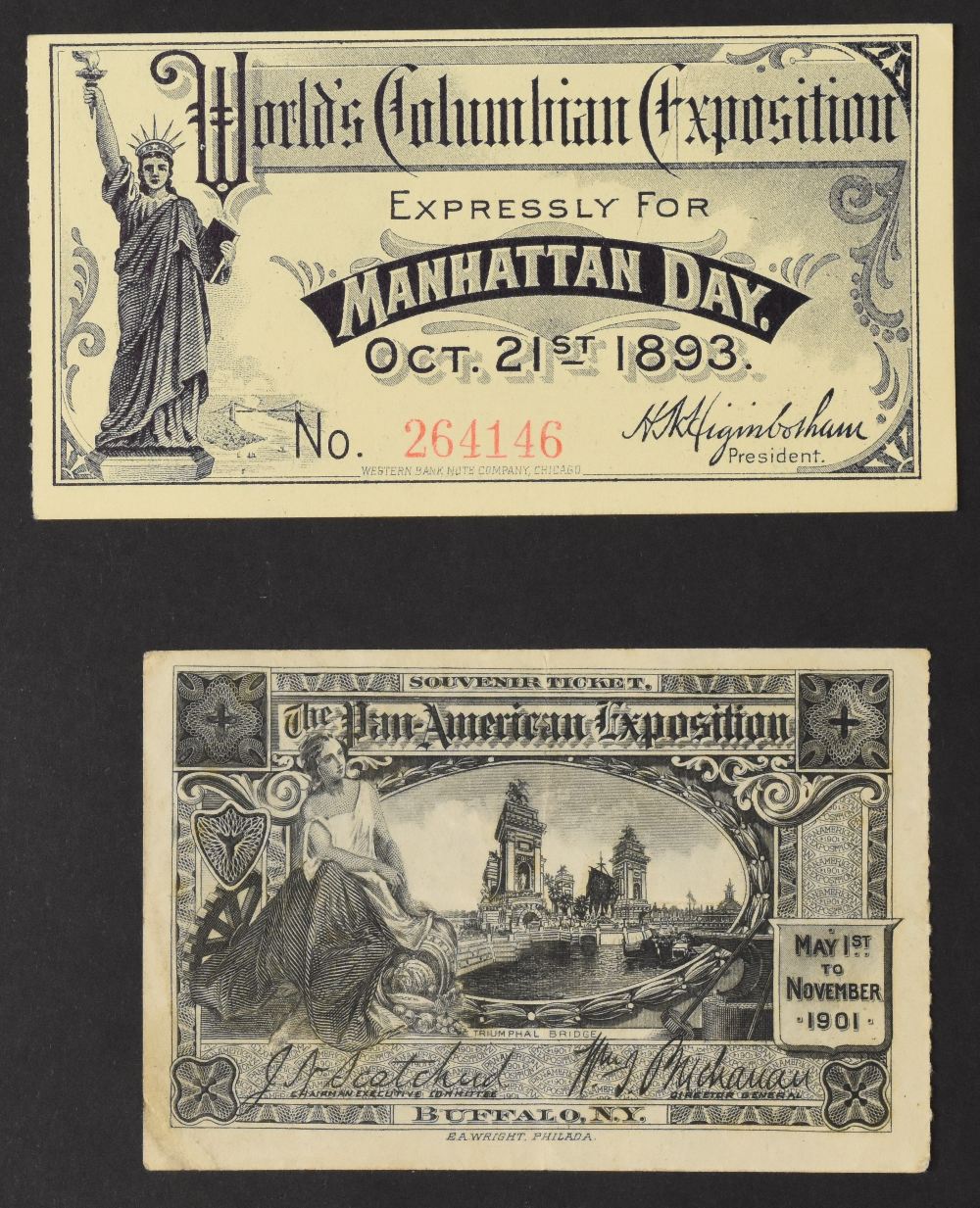 UNITED STATES - THE PAN AMERICAN EXPOSITION - SOUVENIR TICKET, BUFFALO 1901. Seated allegorical