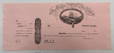 THE GRAND IMPERIAL SHIP CANAL (intended Ship Canal from London to Portsmouth). Certificate for 20