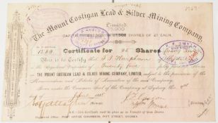 GOLD MINING: AUSTRALIA The Mount Costigan Lead & Silver Mining Company Limited (also worked for