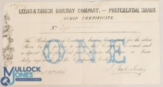 LEEDS & THIRSK RAILWAY COMPANY. Bearer Certificate for one share, Leeds 1846. Ornate black and