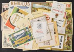 EARLY WINE BOTTLE LABELS OVER 80 YEARS OLD - mainly c1920-1930. A fine attractive period selection
