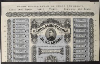 DEUDA PUBLICA DE ESPANA - 5% PERPETUAL LOAN - giant format beautiful specimen by Bradbury Wilkinson,