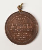 RAILWAYS: MEDALLION COMMEMORATING THE 3,000th LOCOMOTIVE Built Crew Works that Jubilee Year 1887.