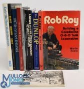 8X MAINLY RAILWAY HARDBACK BOOKS and a Bamford's Barn Machinery 1927-28 Booklet, Rob Roy Building