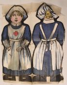 “NURSE” CHILDRENS RAG DOLL - circa 1916 – multi-coloured printed cotton cloth front and back for