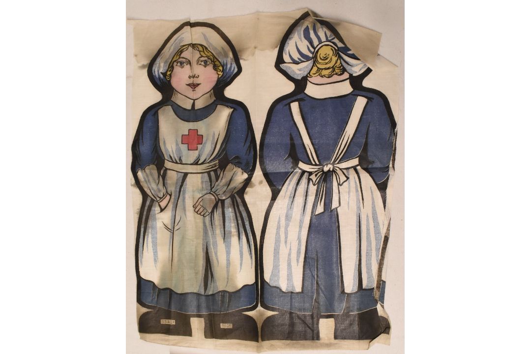 “NURSE” CHILDRENS RAG DOLL - circa 1916 – multi-coloured printed cotton cloth front and back for