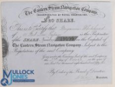 THE EASTERN STEAM NAVIGATION COMPANY £20 Share Certificate dated 2nd October 1851, embossed with the