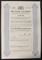 NEW ZEALAND GOVERNMENT – 5% LOAN - Bearer Debenture Bond for £500 1876. Royal Coat of Arms top