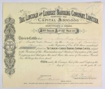 BANKING: Lincoln & Lindsey Banking Company limited. Certificate for one £50 share made out to a