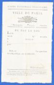 FRENCH REVOLUTION – CITIZENS MILITARY PASS – ‘Ville de Paris’, issued by the Garde Nationale