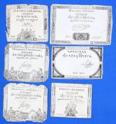 FRENCH REVOLUTION BANKNOTES (6) featuring 6x notes dated, 1792, 1793 and 1766 – 15 sols, 50 sols, 10