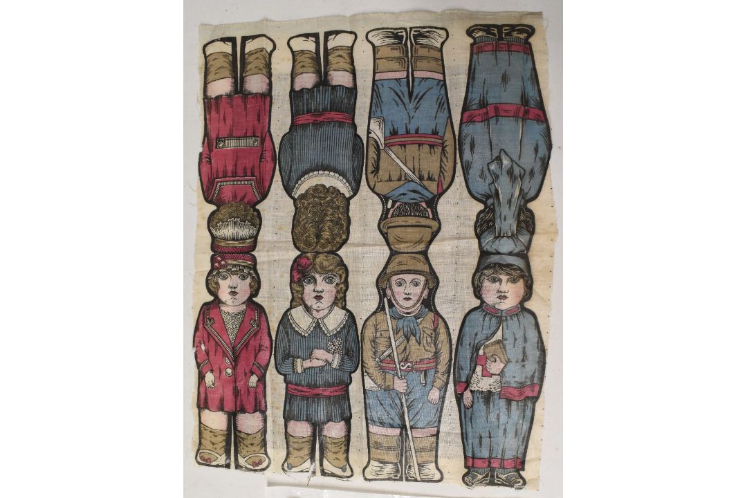 CHILDRENS RAG DOLL c1916 - multicoloured printed cotton cloth front and back for making up these 4