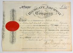 HIGHGATE ARCHWAY COMPANY (the company that constructed the original Bridge at Highgate). Certificate