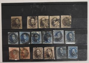 BELGIUM COLLECTION OF 17 EARLY POSTAGE STAMPS 1849/50S, portraits of the King values 10 and 20