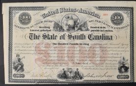CIVIL WAR RECONSTRUCTION LOAN UNITED STATES - STATE OF SOUTH CAROLINA - 6% LOAN. Bearer Bond for £
