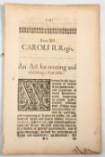 POSTAL HISTORY - REIGN OF CHARLES II – ACT OF PARLIAMENT FOR ESTBALISHING POST OFFICE – ex-bound, (