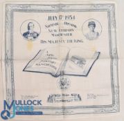 WOVEN PRINTED CLOTH SOUVENIR OF THE OPENING OF THE NEW LIBRARY, MANCHESTER BY KING GEORGE V, July