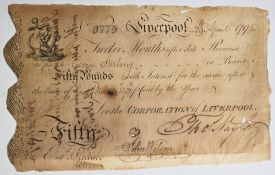 THE EARLIEST MUNICIPAL LOAN: Corporation of Liverpool - 4½% Loan, Registered Bond for £50 – 179-,
