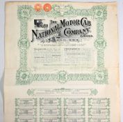 EARLY AUTOMOBILE: THE NATIONAL MOTOR CAB CO LTD Bearer Certificate for 5 Preference shares 1911.