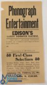 AN EARLY THOMAS EDISON PHONOGRAPH POSTER (Cylinder Gramophone) c1888-92. A very interesting poster
