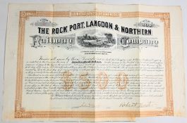 PICTORIAL RAILWAY BOND: THE ROCKPORT, LANGDON AND NORTHERN RAILWAY COMPANY - 6% loan (Missouri).