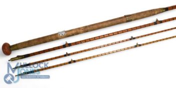 J J S Walker Bampton, Alnwick 13' 3 piece and rewhipped spare tip, split cane salmon rod, burgundy