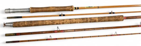 Allcock 9' 2 piece split cane trout fly rod, later model with partial green/black transfer, fishable