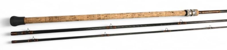 Unnamed 15' 3 piece graphite coil salmon fly rod, slim quality blank, whipped bronze, tipped gold,