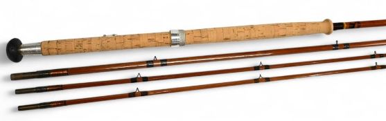 J S Sharpe Aberdeen impregnated split cane salmon fly rod 442052, 12ft 3pc with spare tip, 20