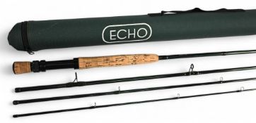 Echo 9' 4 piece graphite travel fly rod, line rate #8, cork handle with fighting butt, twin screw up