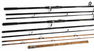 Pair of Kingfisher MK II FR1933 carbon carp rods 12ft 3pc with composite grips, uplocking reel seat,