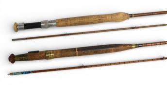 Foster Bros, Makers Ashbourne, steel centred split cane fly rod No 63582, 9ft 2pc, brass sliding