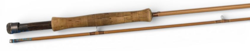 A fine Daiwa Hexagon Whisker carbon trout fly rod with split cane finish H W 98, 9ft 5