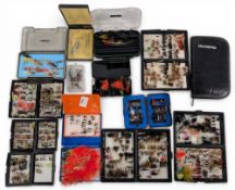 Collection of trout and salmon fly boxes: a good mixture in various cases, with noted double sided