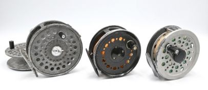 3x Various Reels to include Roddy 3 3/4” alloy fly reel with quick release spool rim tensioner, line