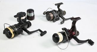 3x Various fixed spool reels and spools features a Shimano Custom GT 3000X reel with rear adjusters,