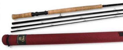 Orvis Spey 11 1/8oz mid flex 8.0 1106 carbon salmon fly rod, 15ft 4pc line 10/11#, 23” handle, alloy