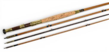 P D Malloch Perth greenheart trout fly rod No 3434, 10ft 9” 3pc with spare tip, brass sliding reel