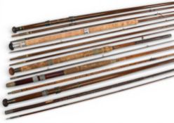 5x greenheart/bamboo antique decorator rods, in various states of repair, including a Hardy bamboo