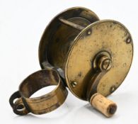 Early 2 ¼” clamp winch all brass reel with curved handle, no maker’s details, pillared construction,