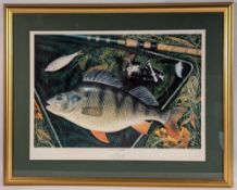 John Searl (20th century) - Autumn Perch print of a Perch 3lb 13oz. Framed under glass - size #