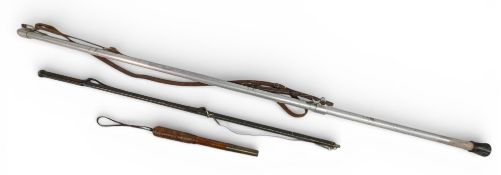 Period Brass telescopic Hardy Salmon Tailer, an aluminium wading staff with screw fitting for gaff