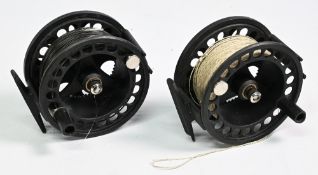 Pair of Danish Compo 69, 3 ½” diameter, wide drum fly reels, composite material, front drag
