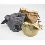 Selection of Hardy cloth Selvyt reel cases, old style and new, as follows: 1x large 7” approx with