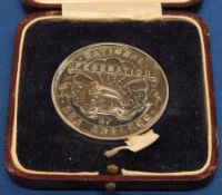 Rare silver medal awarded to A P Barnes, 1933 for a Bull Huss 14lb 1 ½ oz, in presentation velvet