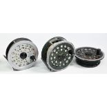Shakespeare Beaulite alloy salmon fly reel, 4 ¼” wide ventilated spool, 2 screw latch, black handle,