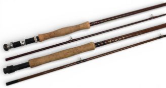 Bruce & Walker Mk 1 hollow glass trout fly rod, 9ft 6” 2pc (tip 6” short), alloy uplocking reel